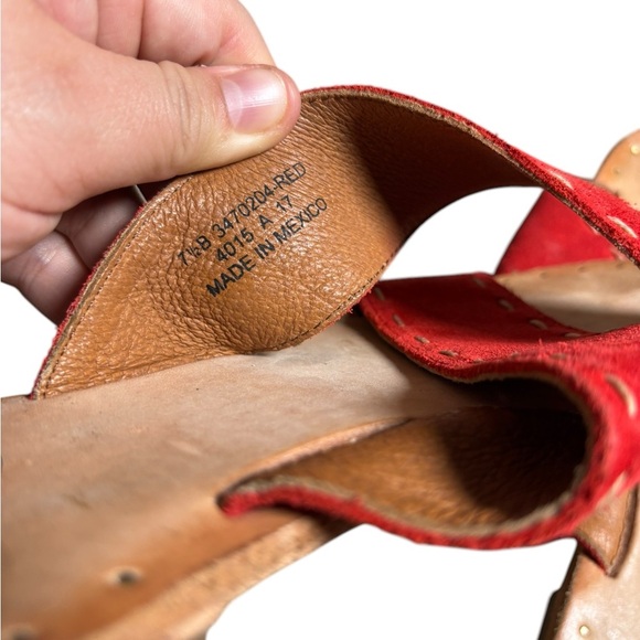 Frye Shoes New Frye Pickstitch Red Suede Slide Sandals Size 7.5 - Picture 4 of 5